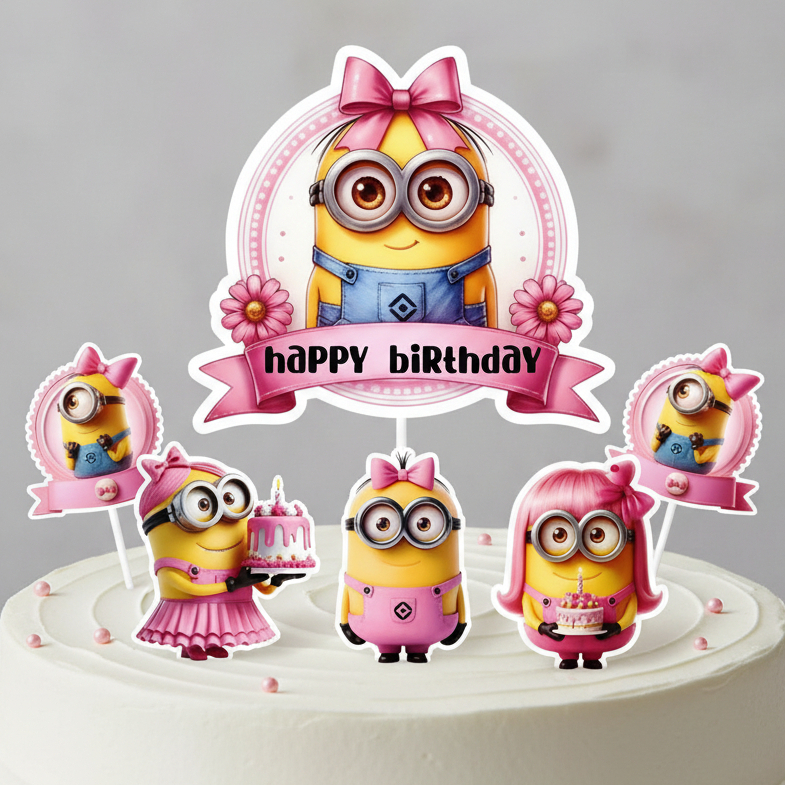 TOPPER CAKE CUSTOM ULANG TAHUN / HIASAN KUE MINION GIRL