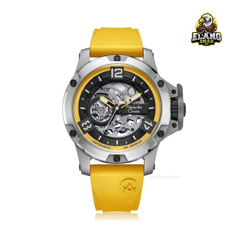 Jam Tangan Pria Automatic Alexandre Christie AC 6295 Yellow Original