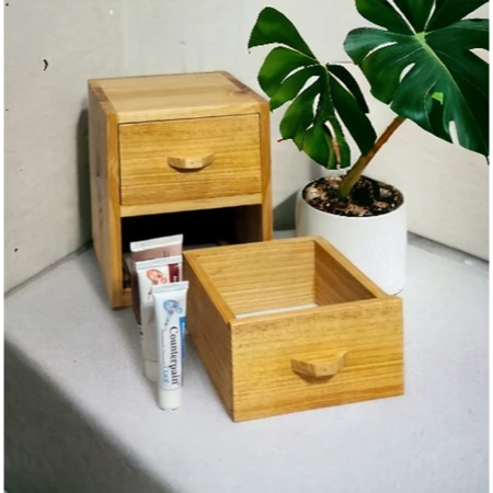 Rak Kosmetik Laci Kayu 2 Susun Rak Meja Desk Organizer Rak Tempat Make Up Kayu Susun