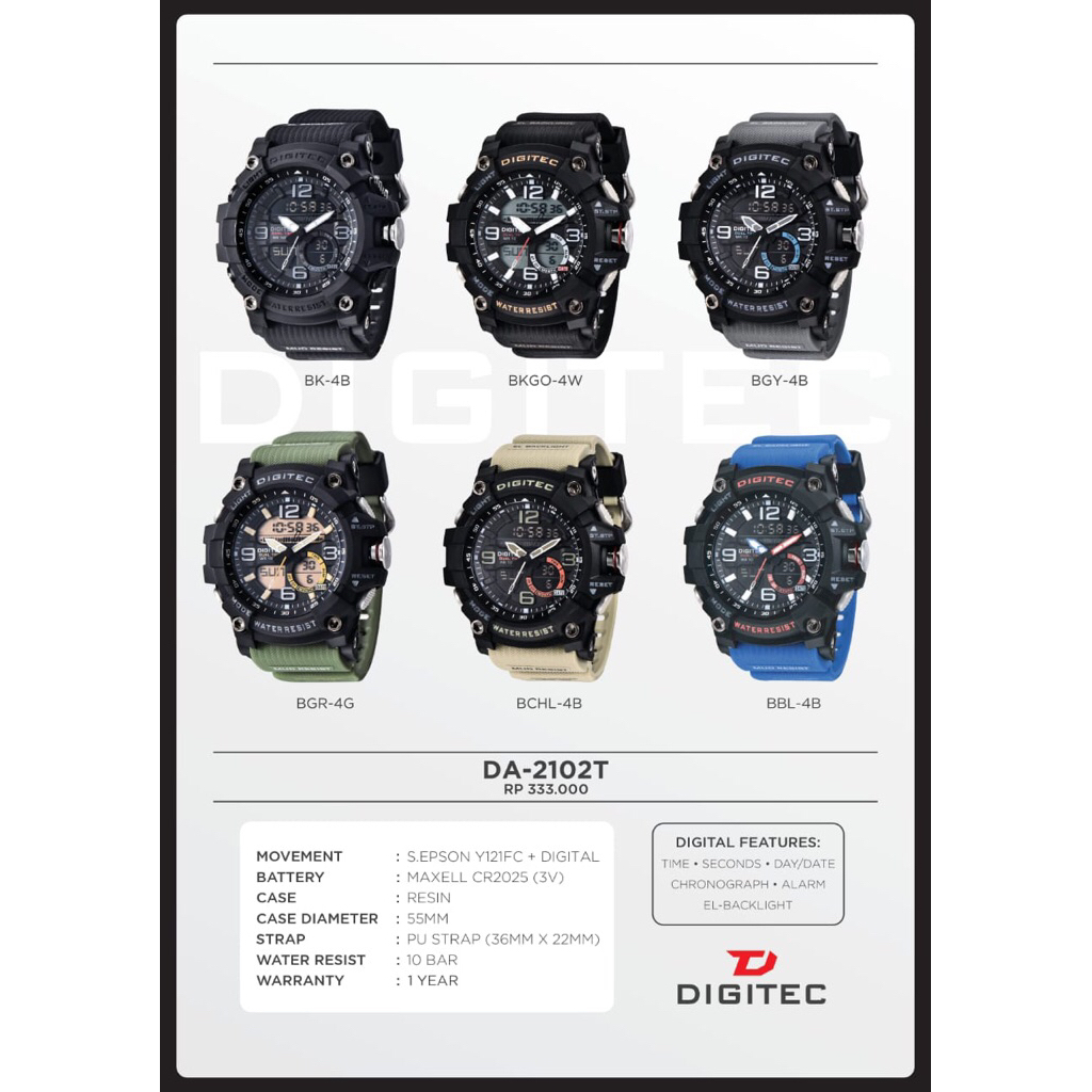JAM TANGAN PRIA DIGITEC 2102T / DA 2102T / DIGITEC 2102 DUAL TIME [ORIGINAL]