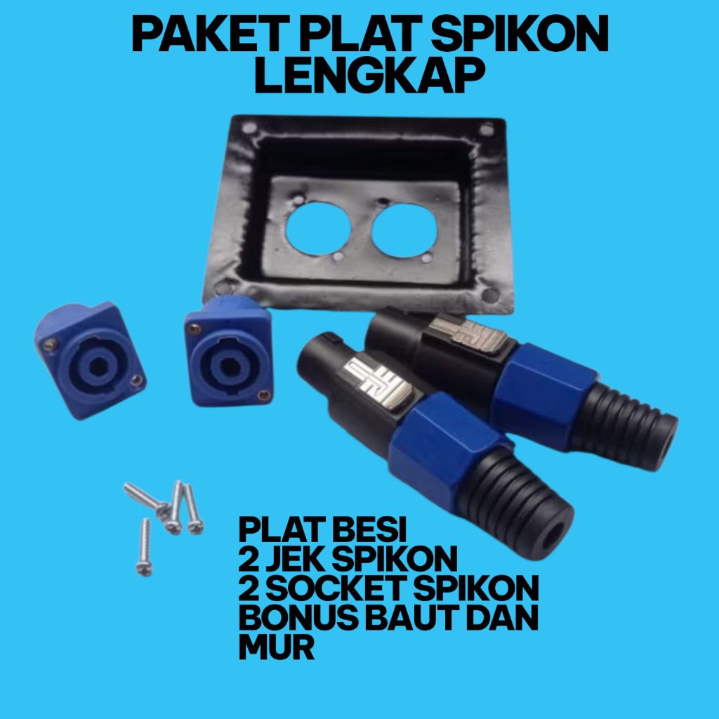 Paket Lengkap Plat Speakon Besi kotak lubang 2+ Speakon + Jack + baut