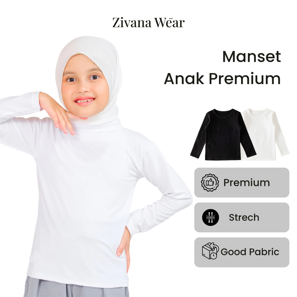 Zivana Wear - Manset Baju Anak Polos Perempuan Lengan Panjang Usia 2-4 Tahun Bahan Spandek Premium -
