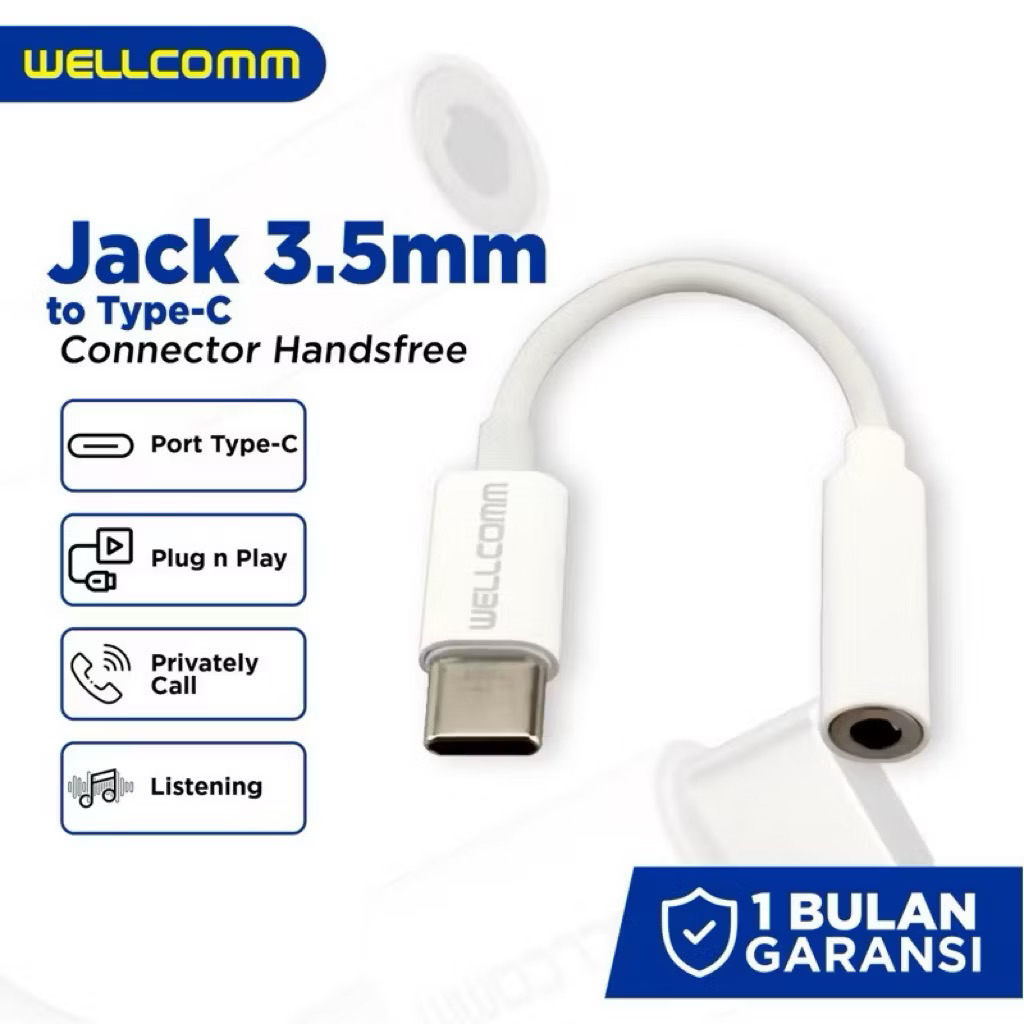 Wellcomm kabel Audio Jack 3.5mm type c Sambungan Kabel HP Konverter Audio Headset