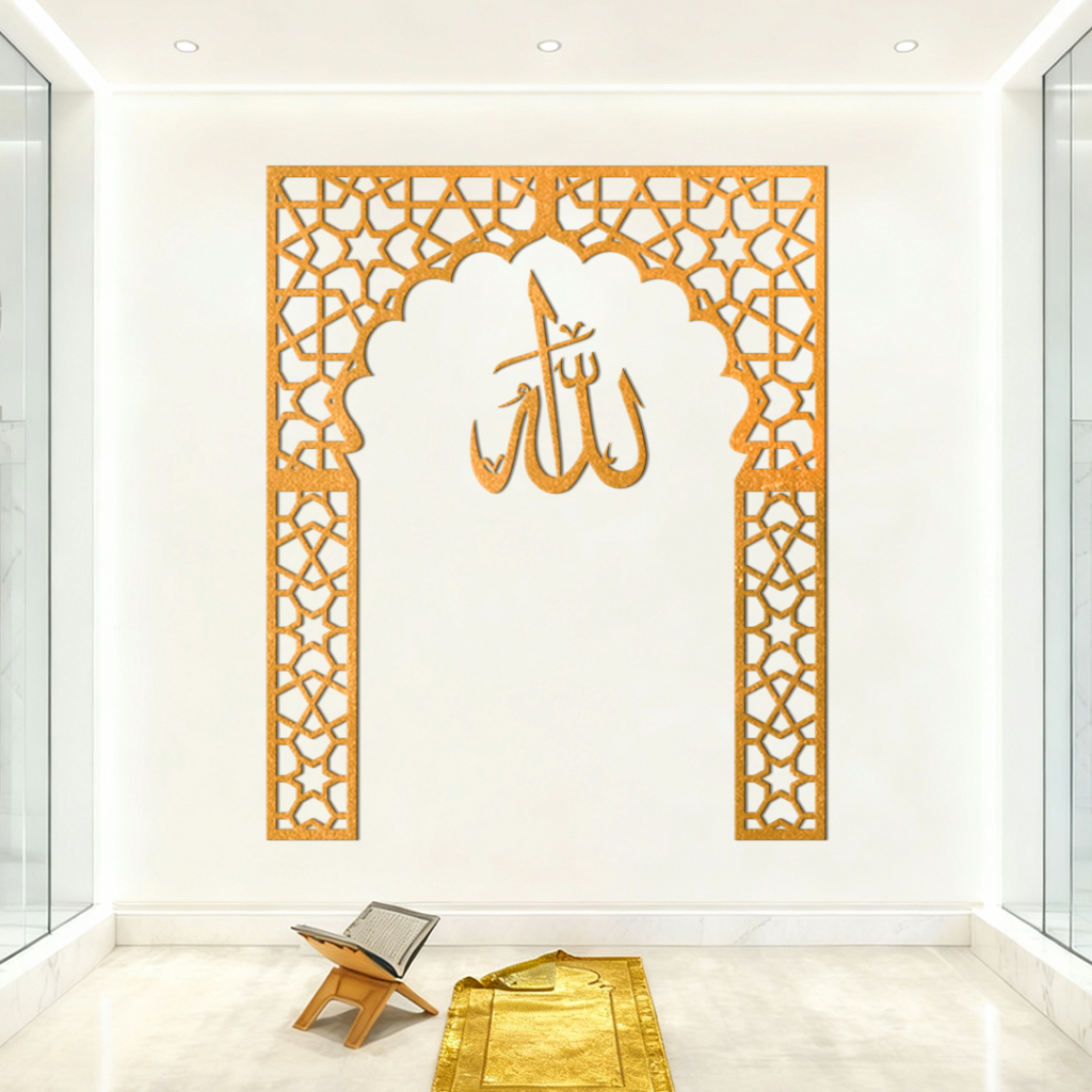 walldecor mihrab ruang sholat - pajangan kayu mihrab - pajangan mihrab musholla