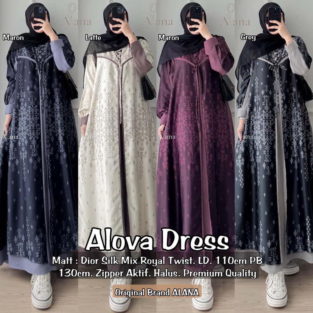 ALOVA DRESS ORIGINAL BY ALANA maxy maxi gamis baju lebaran hari raya diorr silk mix royal twist | FA
