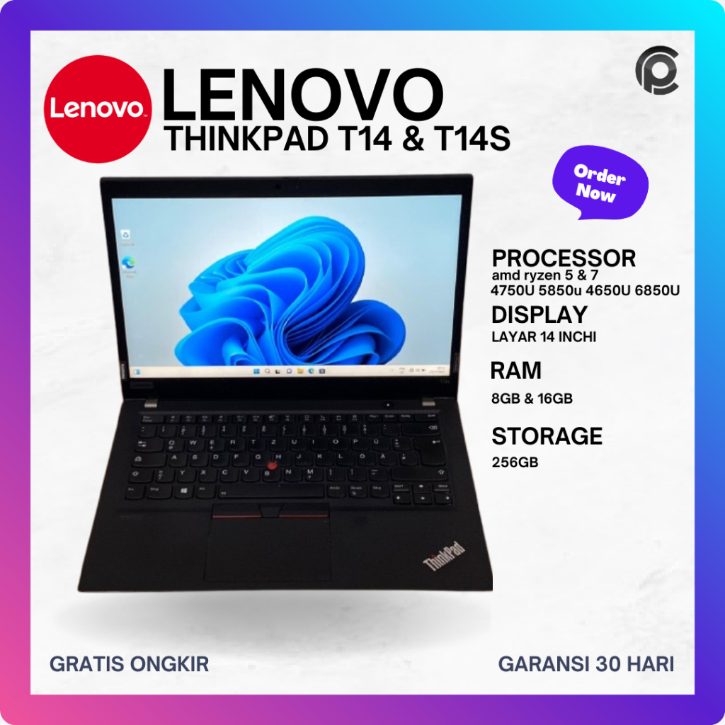 Lenovo ThinkPad T14 T14s AMD Ryzen 7 PRO Laptop Kerja Bisnis Second Bergaransi