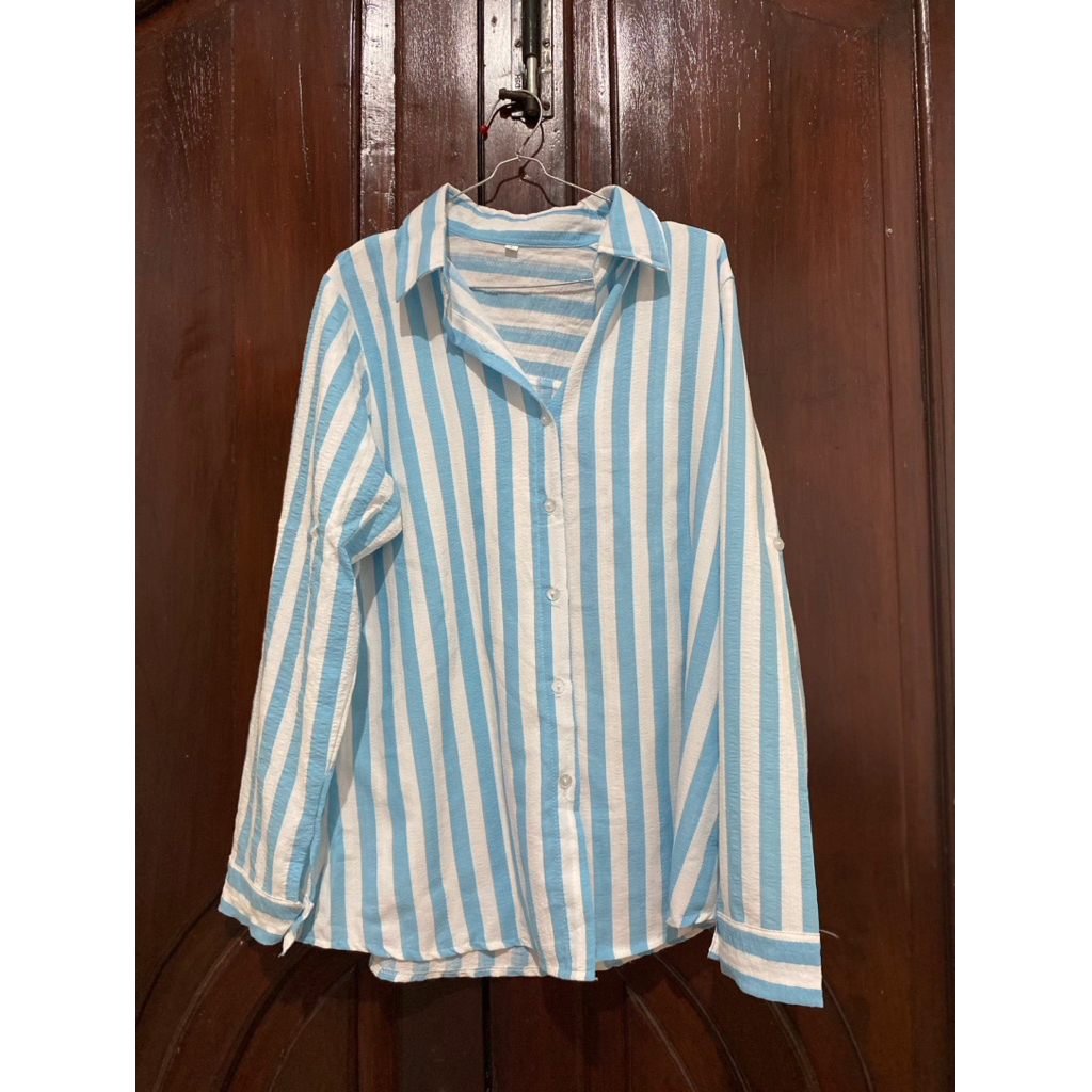 Pl Kemeja Wanita Salur Baby Blue/Biru Muda/Biru Laut