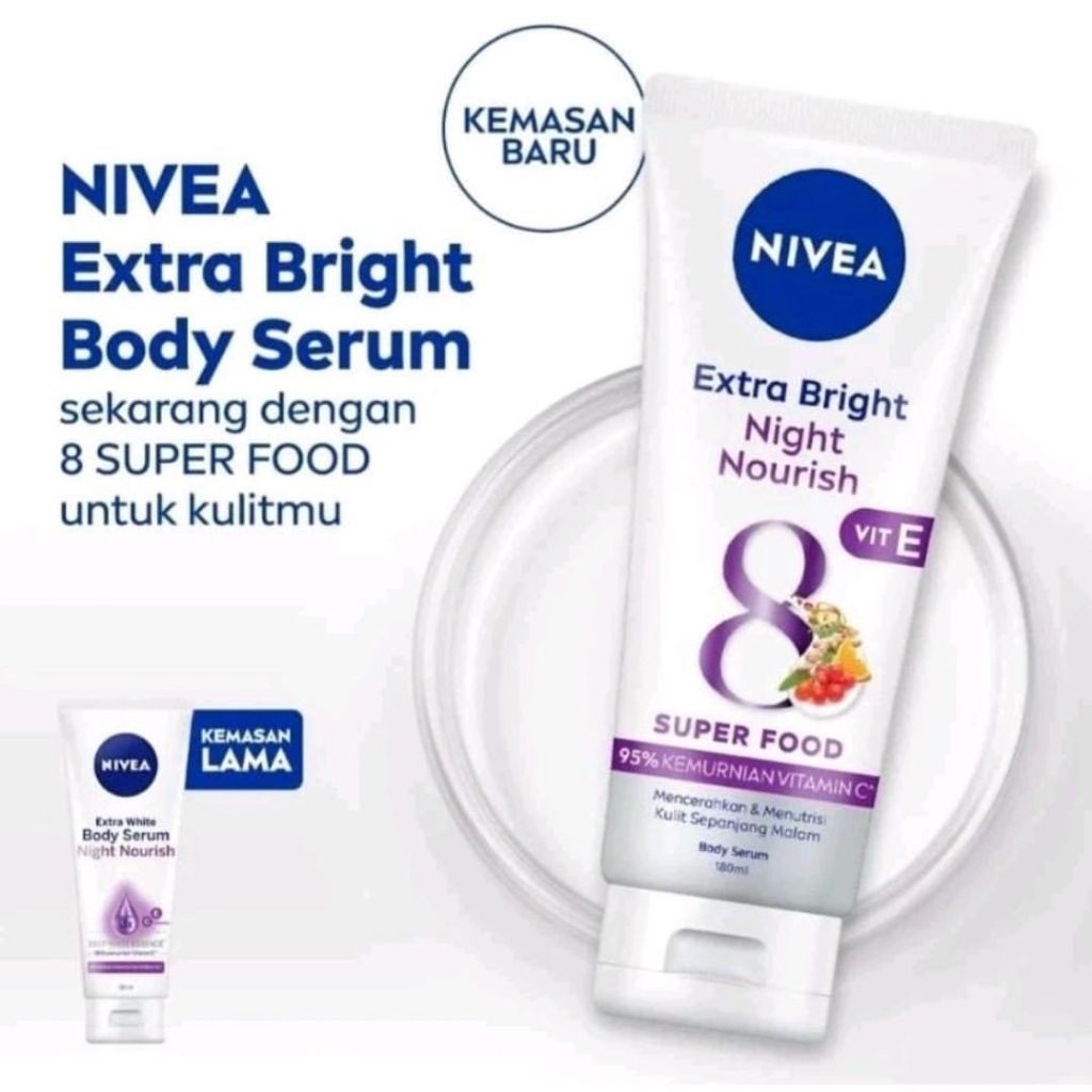 NIVEA BODY SERUM EXTRA BRIGHT NIGHT NOURISH VIT E 180ML • NIVEA BODY SERUM • NIVEA NIGHT LOTION