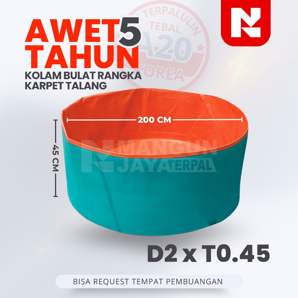 Siap Kirim  Kolam Terpal Bulat Rangka Karpet Talang ukuran D200 T45 cm - Kolam Terpal Tanpa Rangka