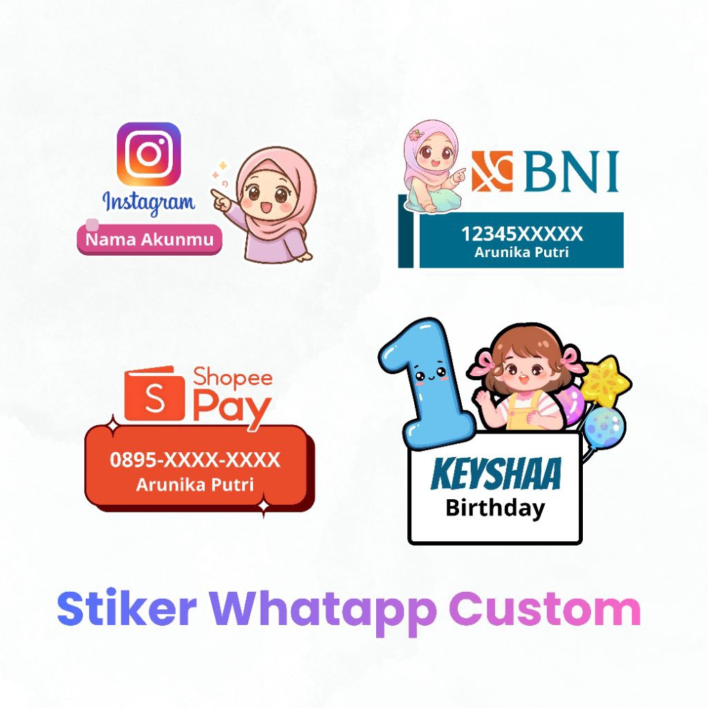 Stiker WA & E-Wallet Custom | Untuk Usaha Online, Logo, Nama |Tema Lucu
