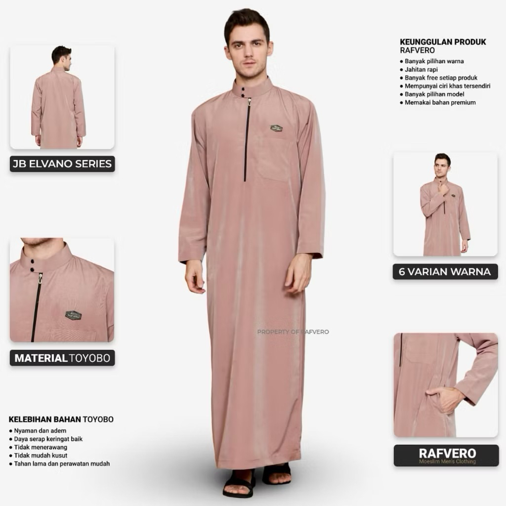 Jubah Pria Toyobo Premium - Jubah Gamis Pria Muslim Elvano - Gamis Jubah Polos Lengan Panjang