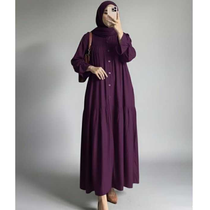 Gamis Dress Rayon Twill Gamis Wanita Bahan Rayon Twill Polos Lengan Balon Busui Dress Lebaran
