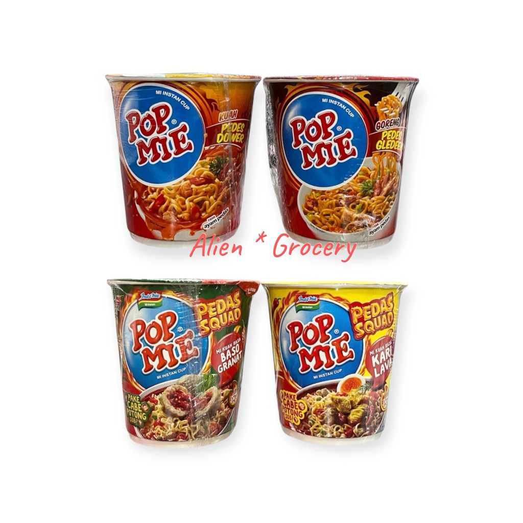 Pop Mie Indomie Ayam Pedas Dower Gledek Bakso Granat Kari Lava