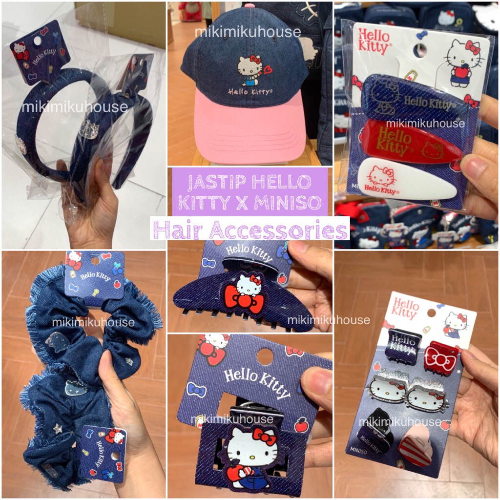 READY MINISO x HELLO KITTY TOPI BANDO JEPITAN JEDAI AKSESORIS RAMBUT SANRIO MINISO HELLO KITTY DENIM