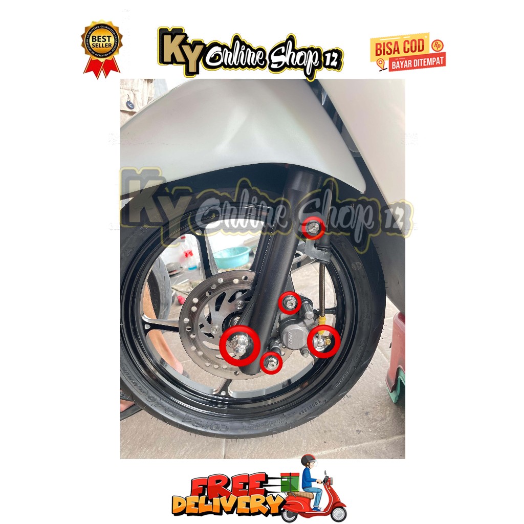 BAUT BREKET + REM + BANJO + AS RODA KALIPER DEPAN ( 5 BAUT ) BEAT ESP NEW SCOOPY ESP NEW STREET TAHU