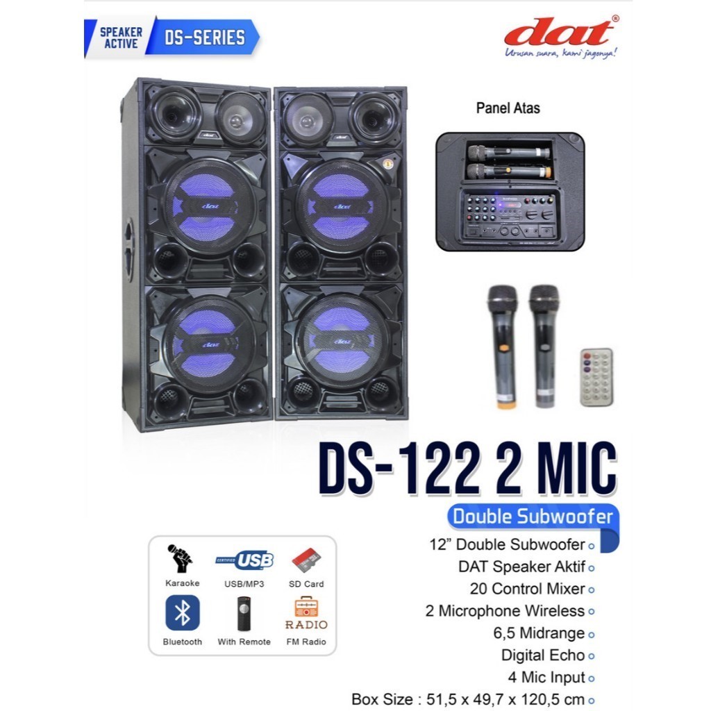 SPEAKER PASSIVE DAT DS-122 12INCH DOUBLE WOOFER 12 INCH SUDAH DAPAT 2 MICROPHONE