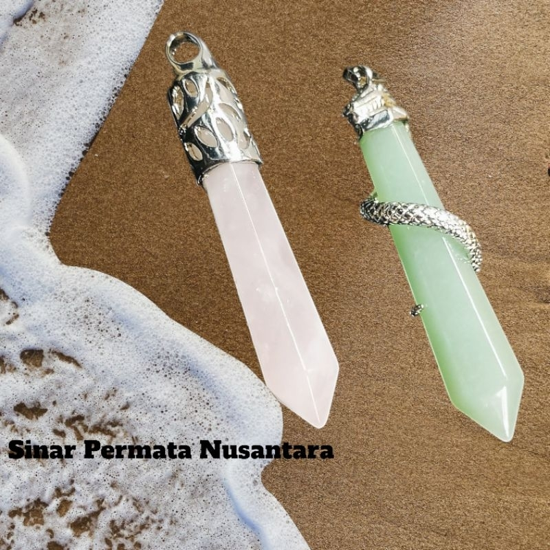 Liontin natural batu giok / rose quartz tambahan bandulan kalung pria wanita | LBT-475