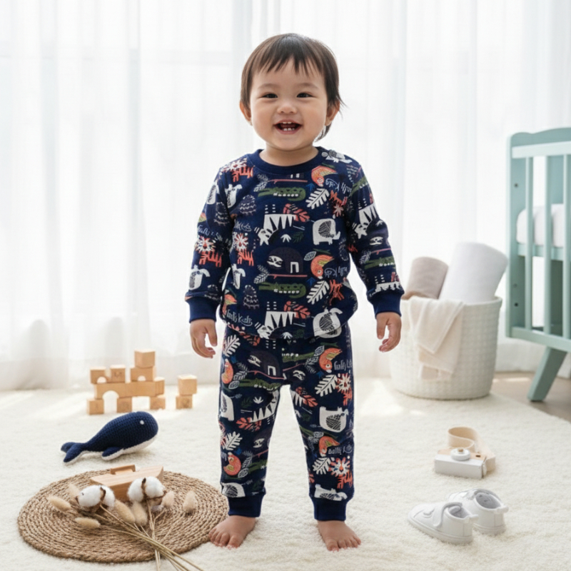 SETELAN BAJU BAYI/BAJU BAYI GAFFYKIDS ANTI LUNTUR FULL PRINT PANJANG PANJANG UNTUK UMUR 4-18 BULAN