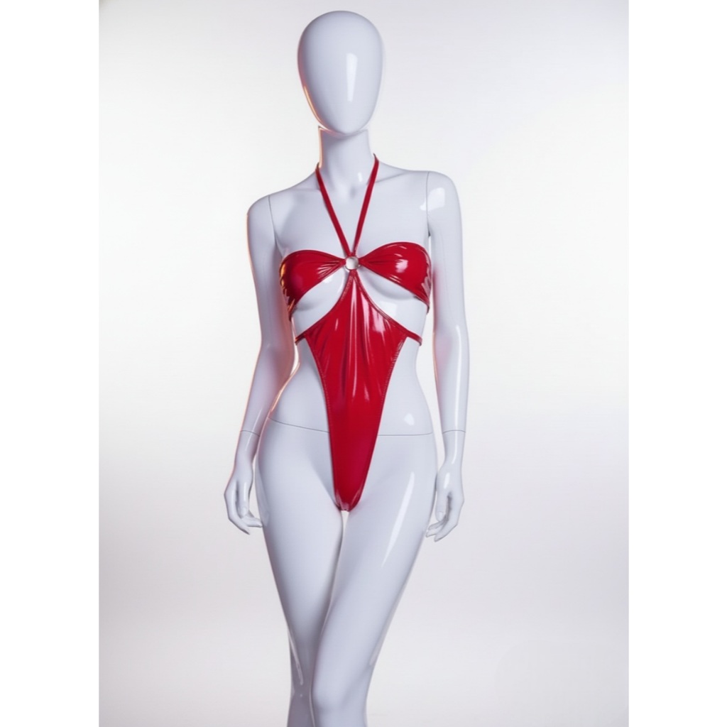 Lingerie Seksi Patent Leather Swimsuit Glossy Monokini L635