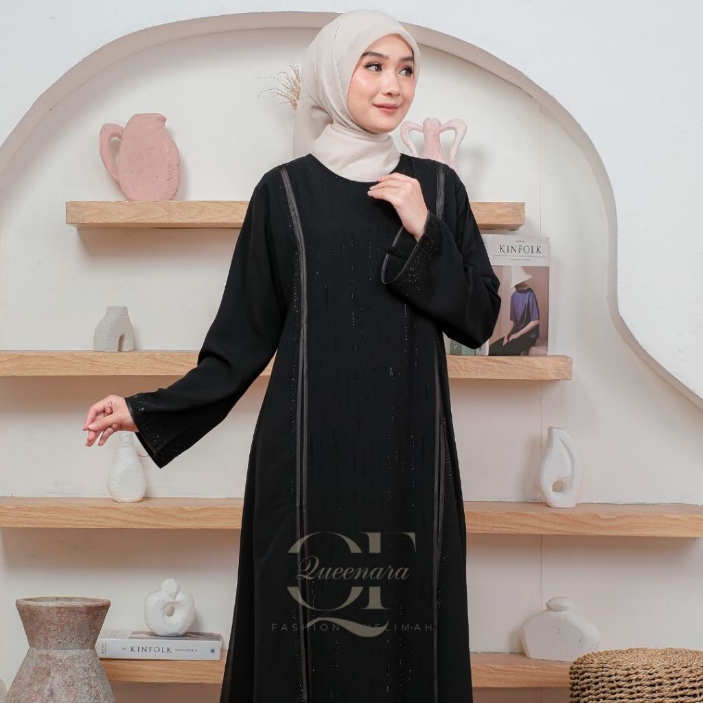 Abaya Turkey Premium Qaisya Series Hitam Putih Gamis Muslim Wanita Dewasa