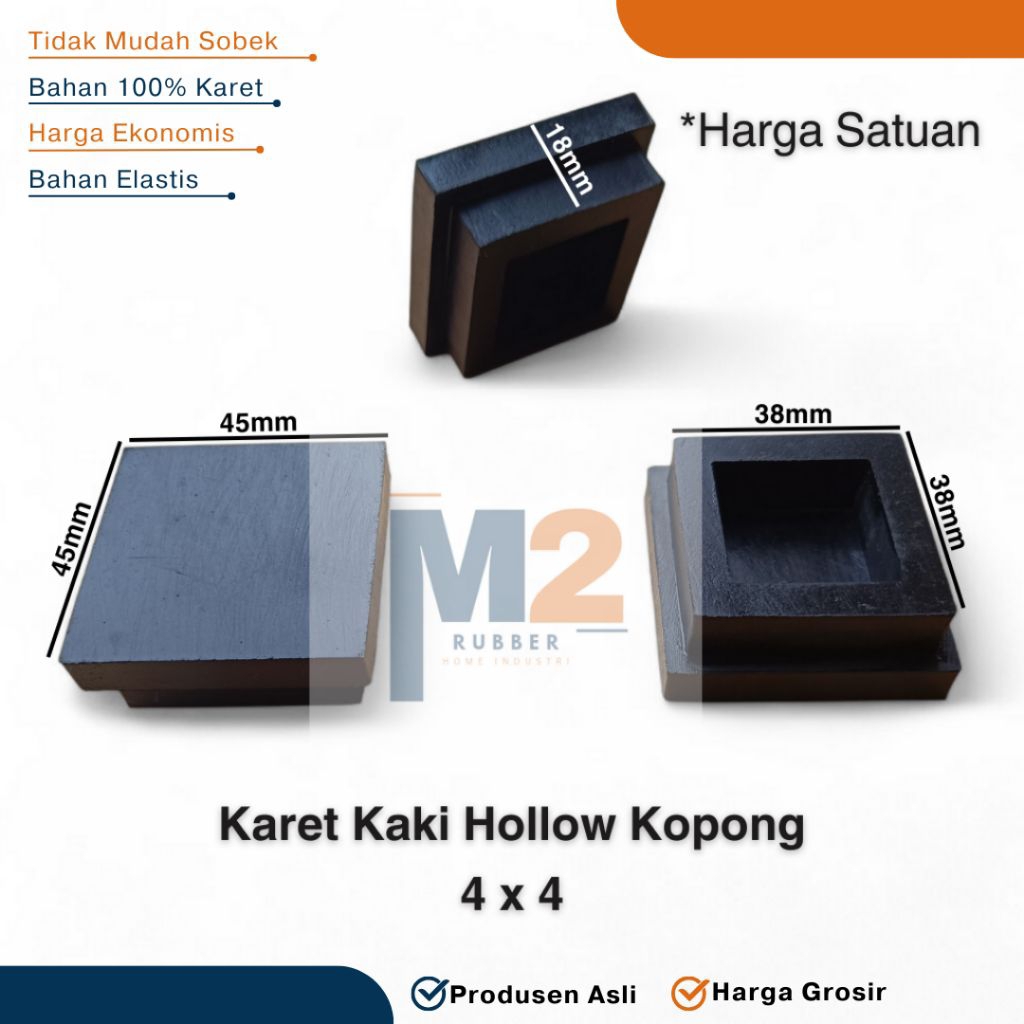 Karet Kaki Hollow 4x4 Kopong Karet Tutup Kaki Meja Kursi Rak Besi Hollow
