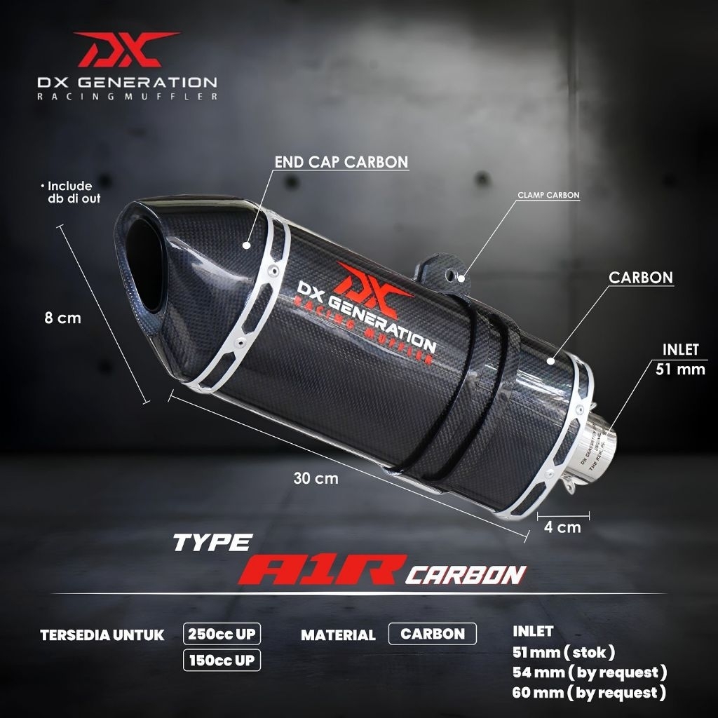 Knalpot ORIGINAL DX A1R Carbon (FULL SYSTEM) R25, MT25, CBR 250R, CBR 250RR, Ninja 250 Karbu, Ninja 