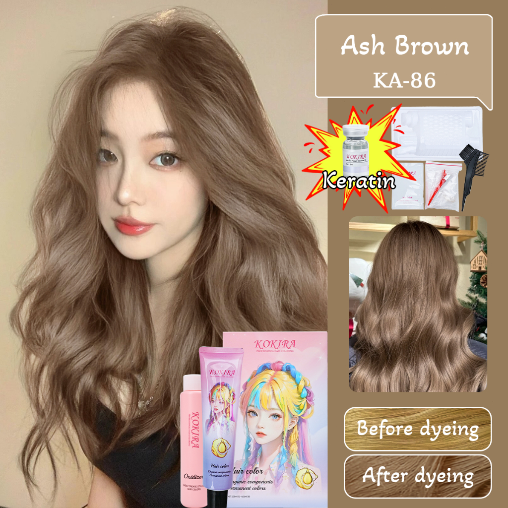 Kokira hair color Ash Brown-86 200ml+Hair care essential oil, cat rambut, pewarna rambut, warna ramb