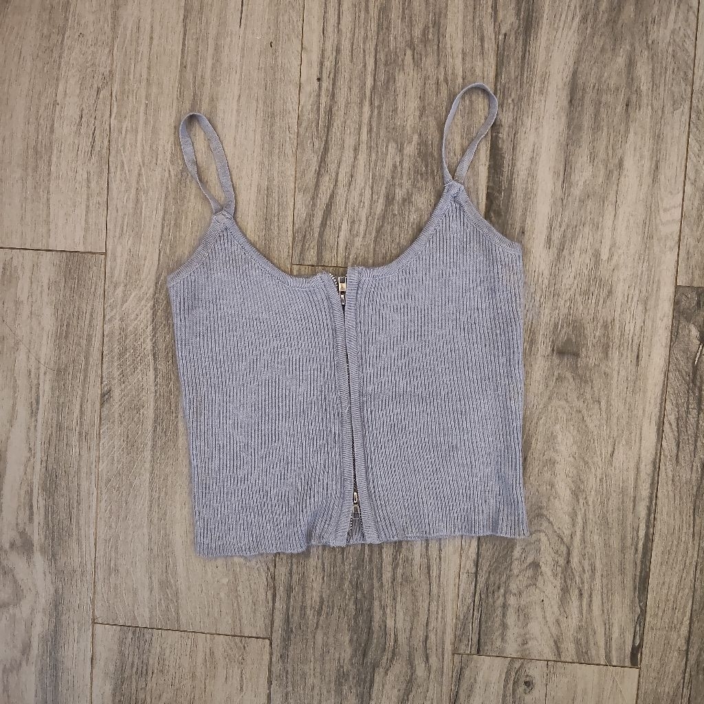 LATTE | TANKTOP KNIT CROP ZIPPER CUTE