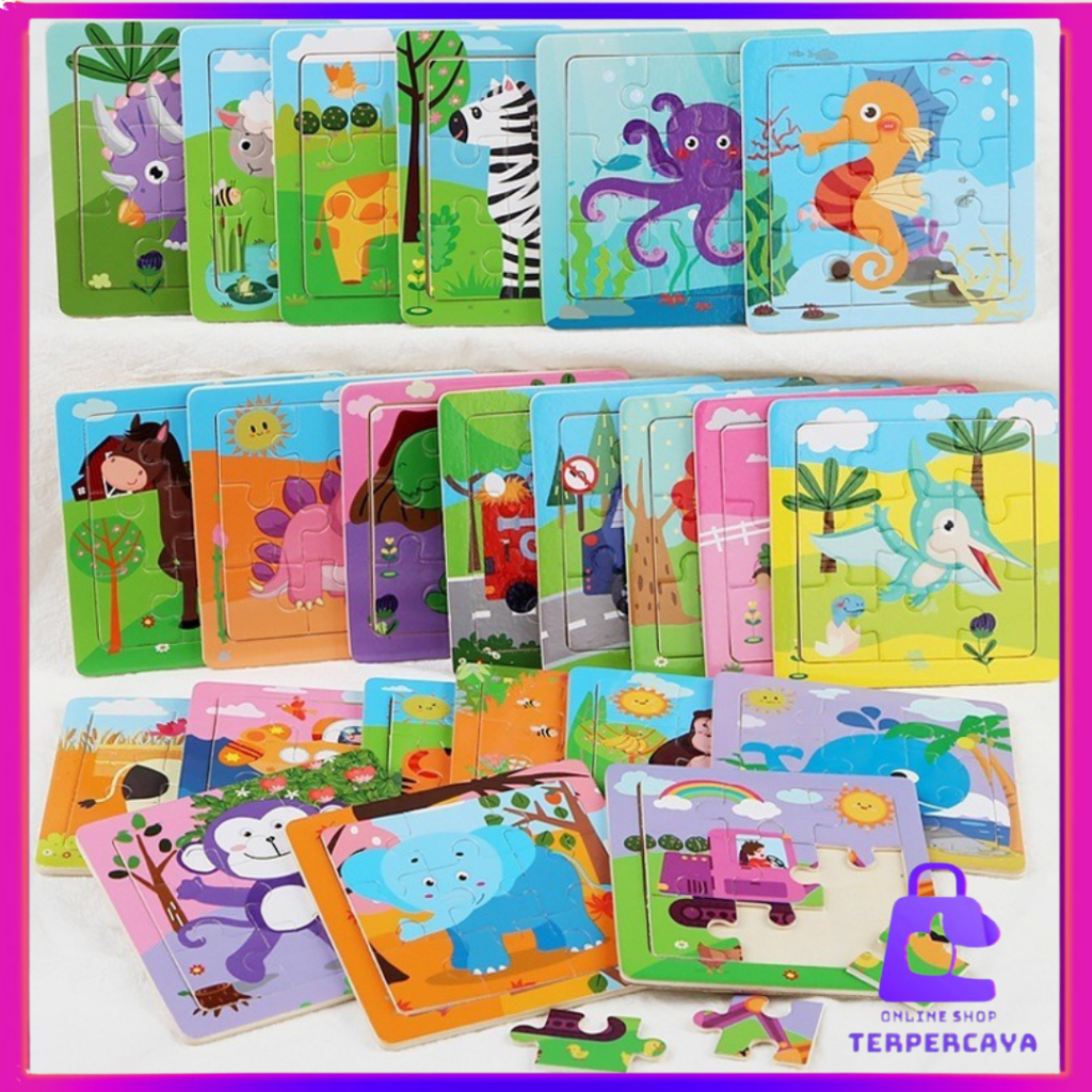 Ost Puzzle Anak Melatih Kecerdasan Puzzle Jigsaw 9 Pcs Wooden Puzzle Mini Kayu Anak Karkater Hewan Dan Kendaraan Mainan Edukasi Murah