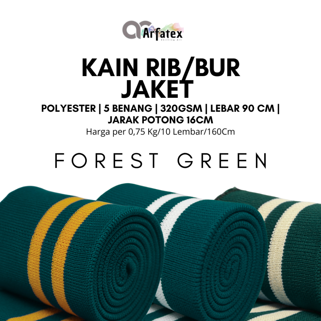 Kain rib bur untuk jaket hijau botol premium polos strip rajut babat bisa custom strip