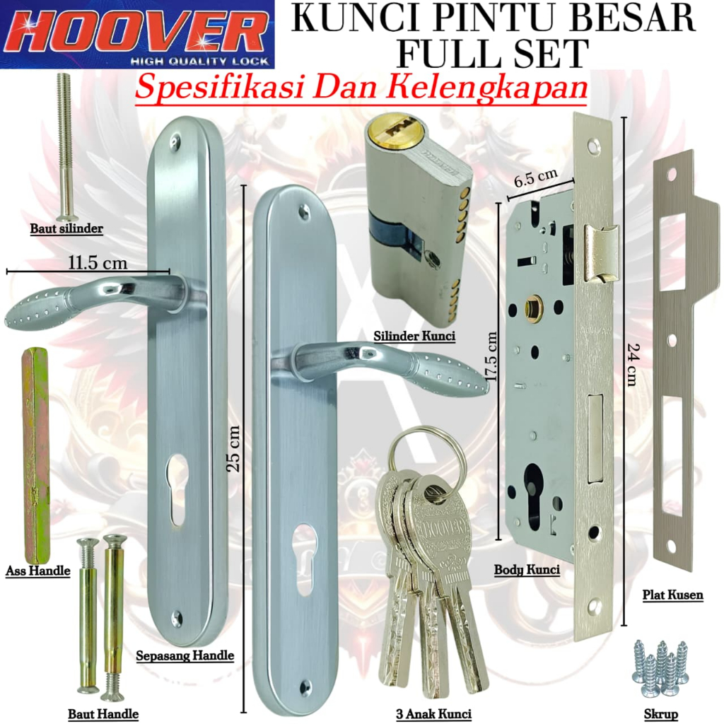 Handle Pintu Set Ukuran Besar 25Cm/Kunci Pintu Rumah,Gagang Bulat Hoover Co