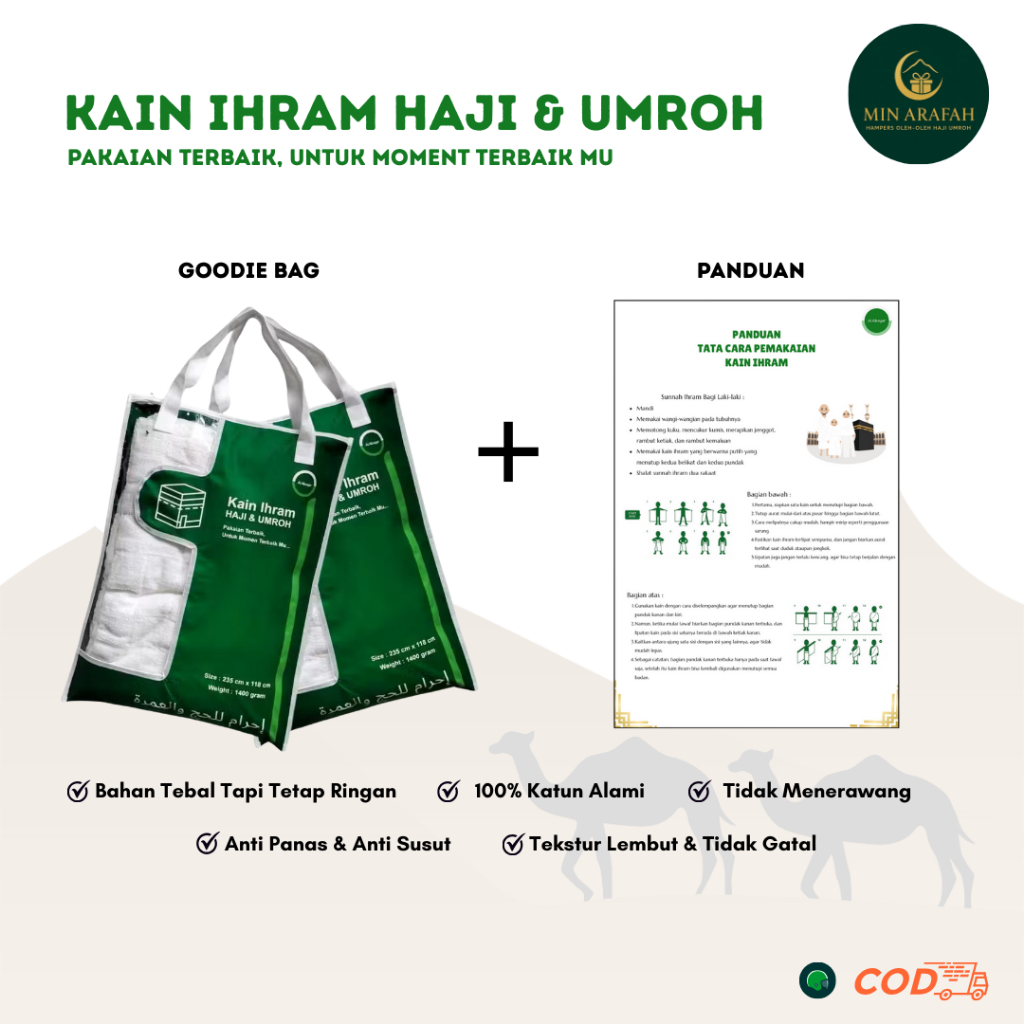 Kain Ihram Pria Dewasa Bahan Tebal Premium Ihram Umroh Dan Haji Pakaian Set Umroh Kain Ikhram Muslim