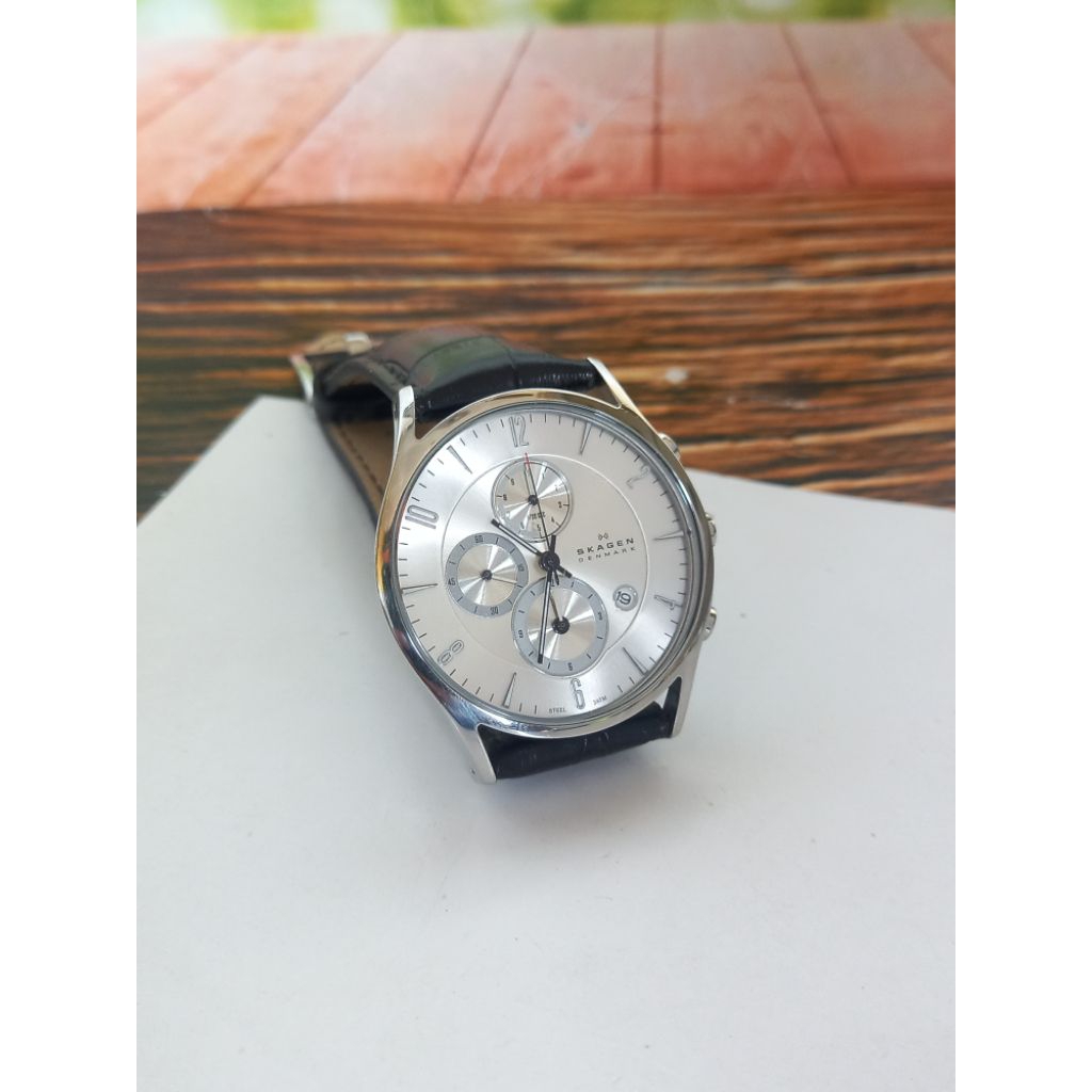 jj03357 jam tangan pria skagen chronograph slim watch