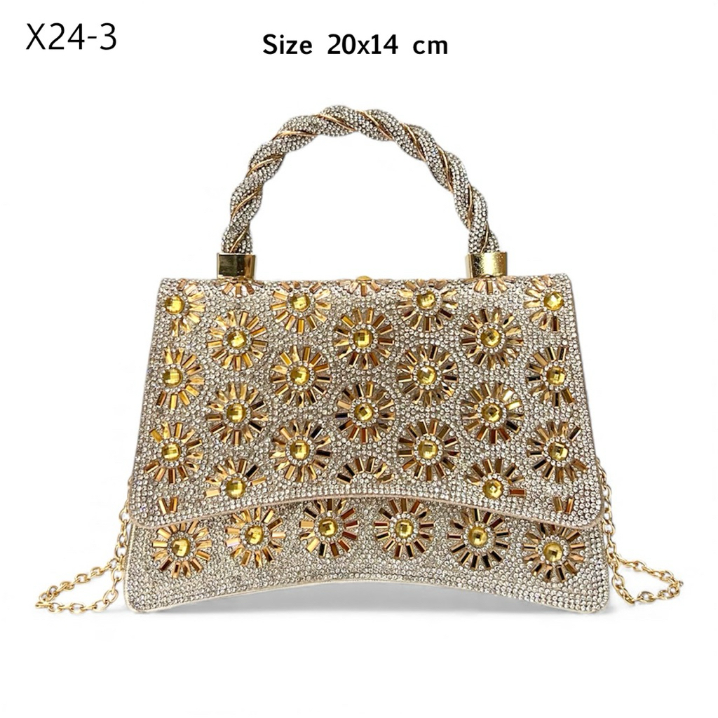 Tas Pesta Handle Flower Diamond Bunga Tas Kondangan X24-3 GOLD