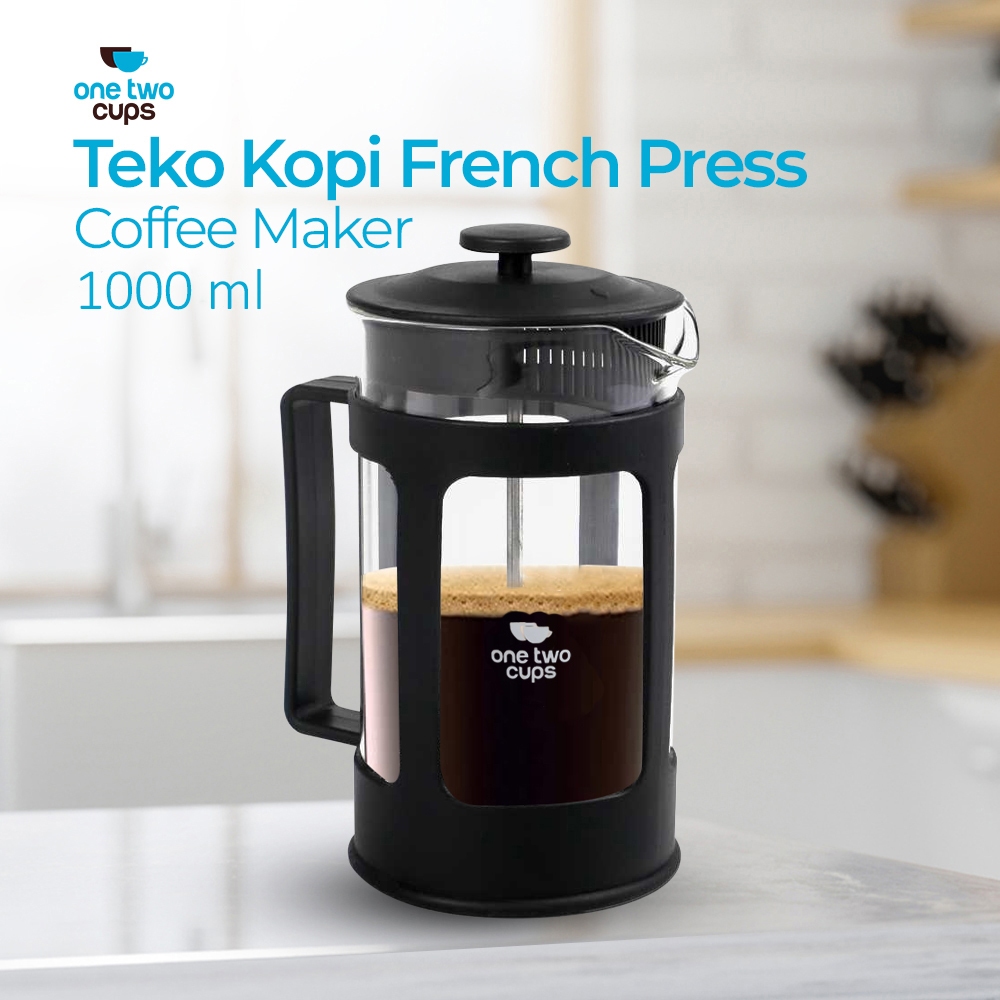 Well's Toko Biji Kopi - FRENCH PRESS 1000 ML / 1 L HITAM COFFEE PLUNGER KACA FILTER ALAT SEDUH KOPI