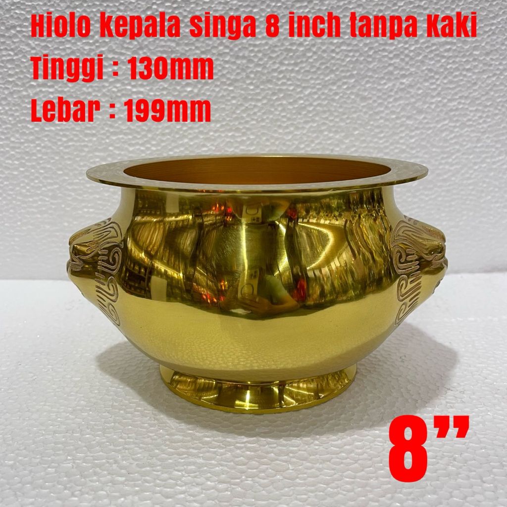 Hiulo - hiolo - hiu lo tempat dupa kepala singa kuningan asli uk 8 inci hiolo import