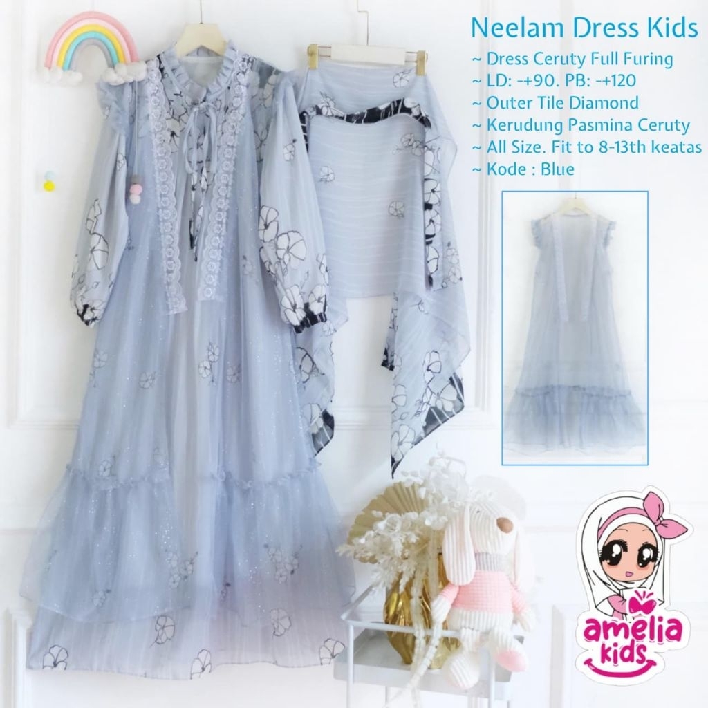 dress anak usia 8-13tahun Neelam dress kids ORI Amelia kids// dress+jilbab