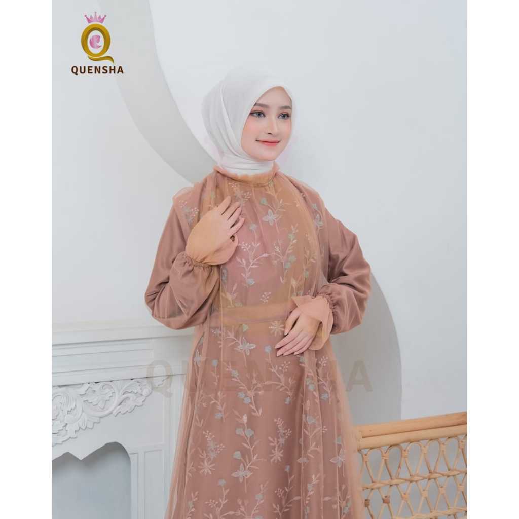 Ravina Dress Baju Pesta Wanita Terbaru Bahan Satin Brukat Tille Garden Gamis Mewah Dress Kondangan L