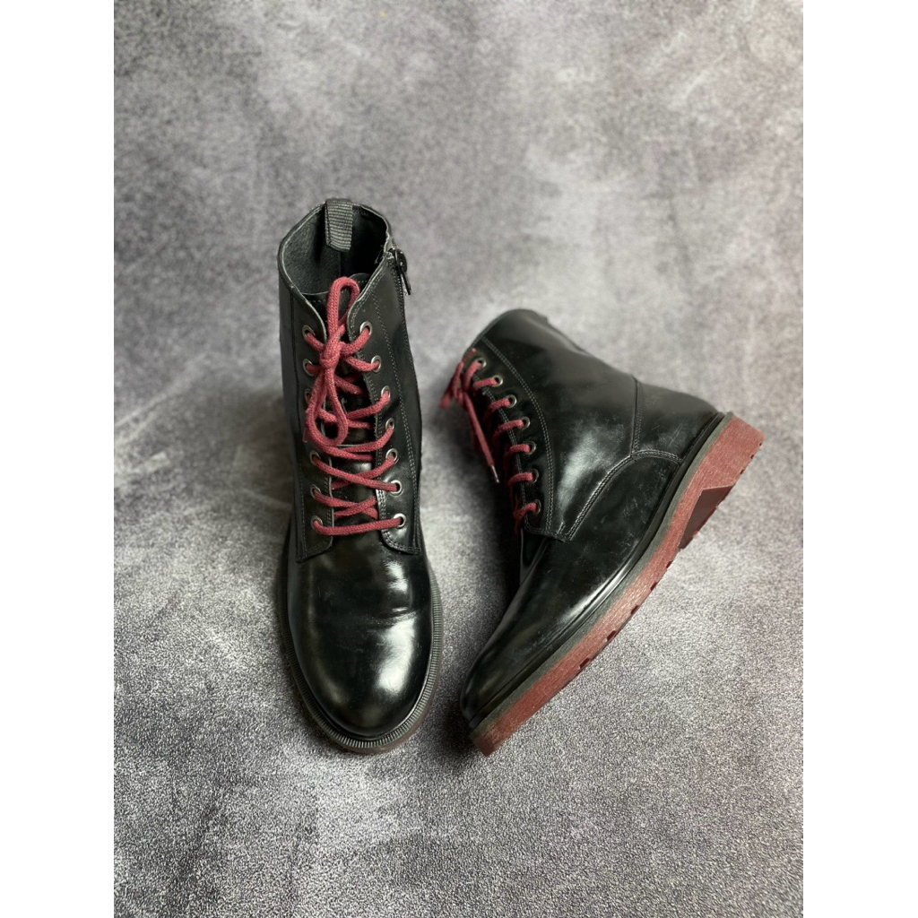 sepatu boots pria zipper black leather