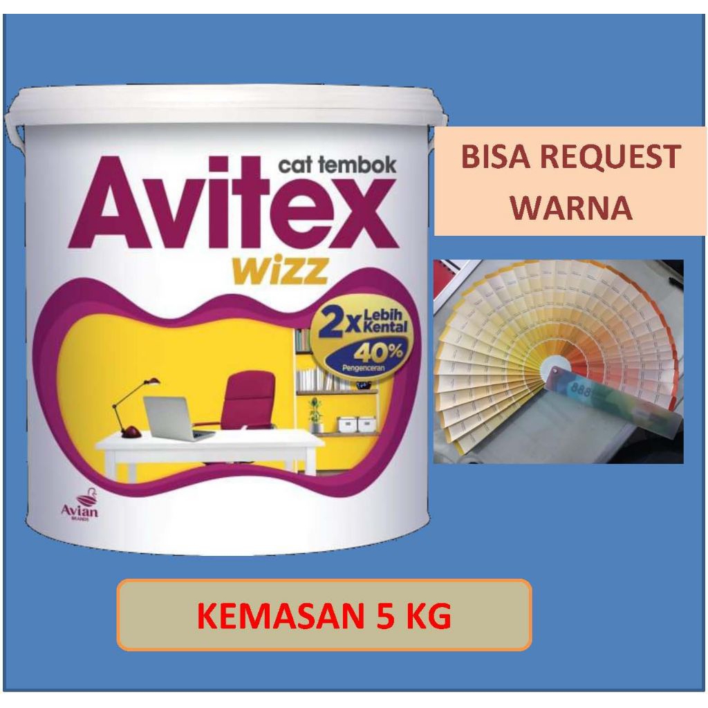Cat Tembok Avitex Wizz 5 Kg Warna Dovetail White, Soft Petal, Pink Venus, Touch Of Cream, Cream Soda