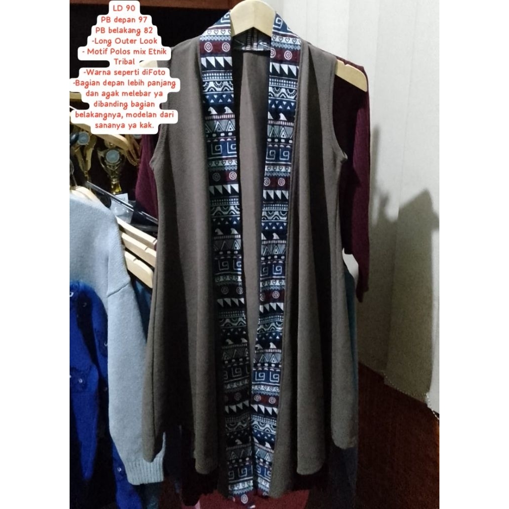 Baju Atasan Rompi Panjang Motif Etnik | Baju Rompi Long Outer Cantik