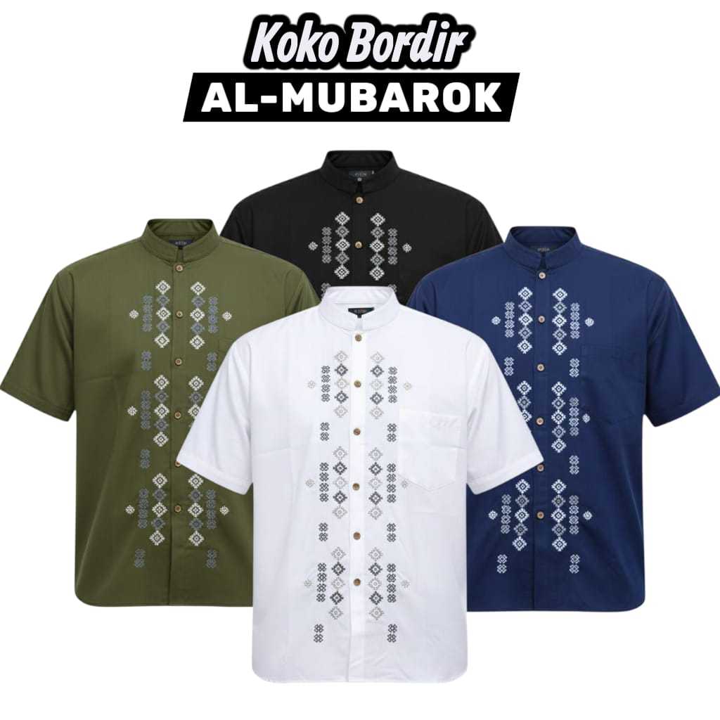 Baju Koko Pria Lengan Pendek Baju koko Bordir Jagung AL-MUBAROK