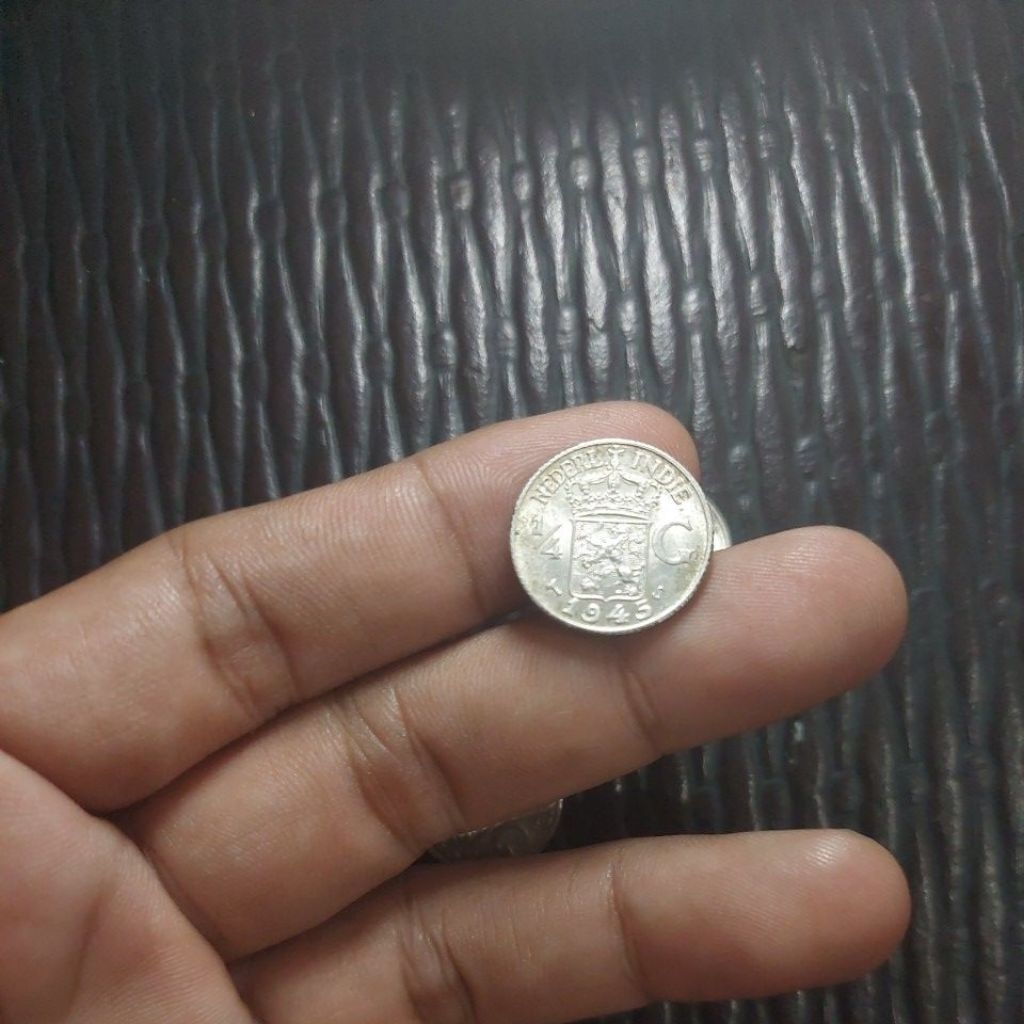 Koin perak 1/4 Gulden Belanda tahun 1945 XF to aunc