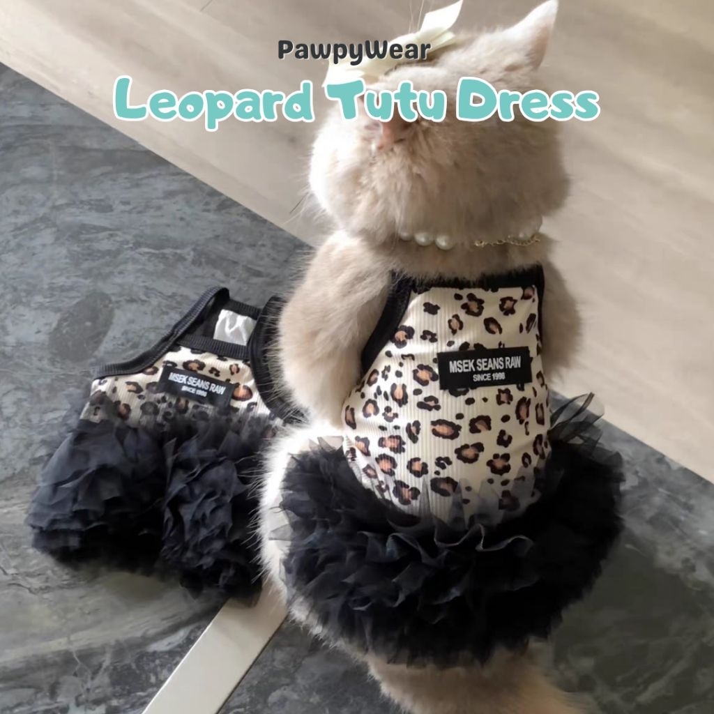 PawpyWear - Leopard Tutu Dress | Baju Anjing Kucing Gaun Princess Betina Hewan Peliharaan Anabul Dog