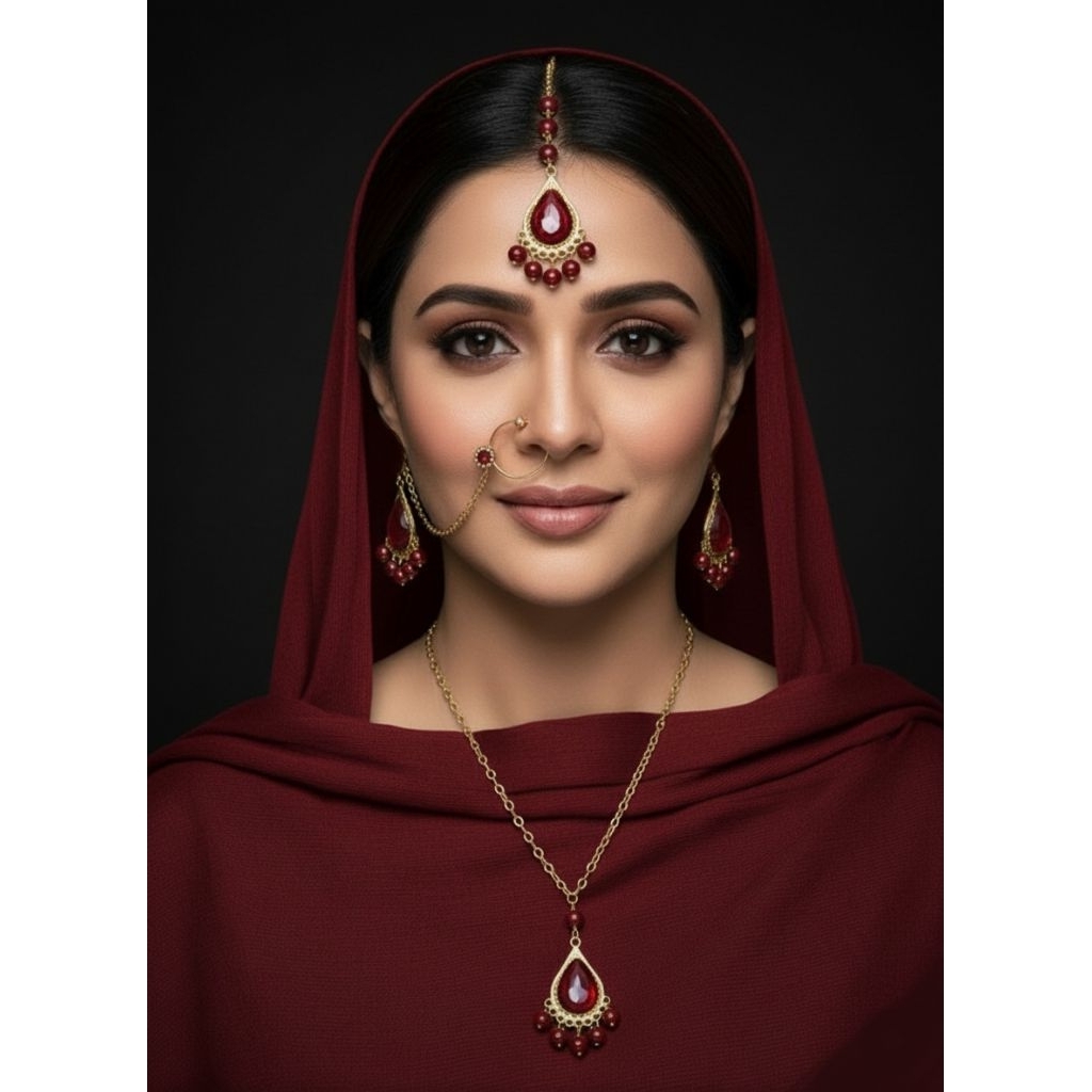 Bridal Set India Tikha India Kalung India Anting India Anting Hidung India Aksesoris Fullset Silver 