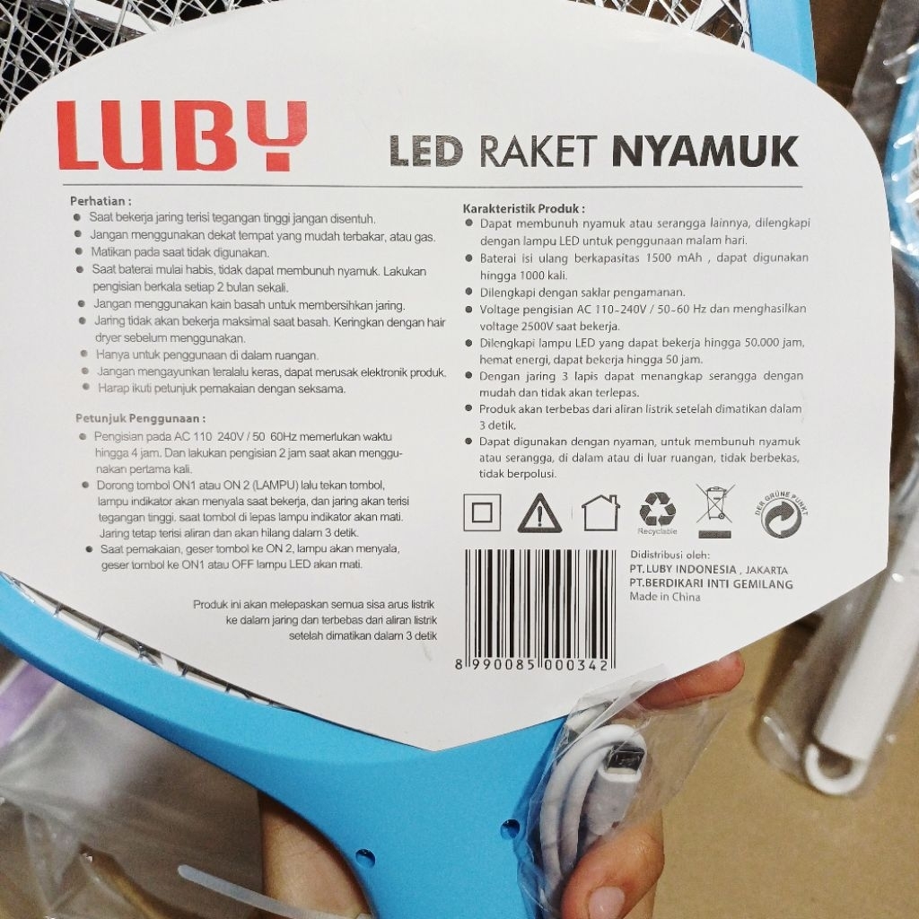 Raket Nyamuk Luby L 3838 baterai charge 18650 batrai dilepas