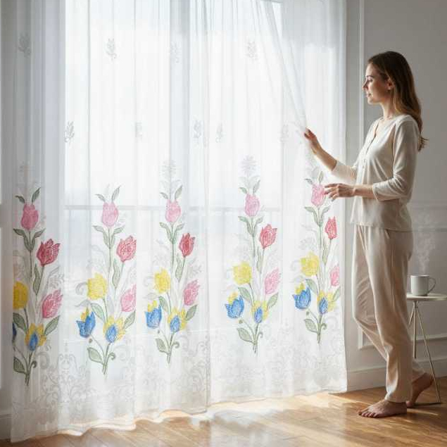 Tirai Vitras  Daleman Gorden Plisket Motif Bunga Matahari Bunga Tulip Polos Dan Warna Print