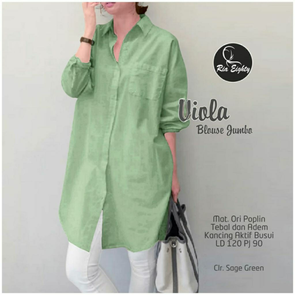 sage green Piyola Black Kemeja JUMBO Ld 120 fit XXXL blouse polos / riaeighty