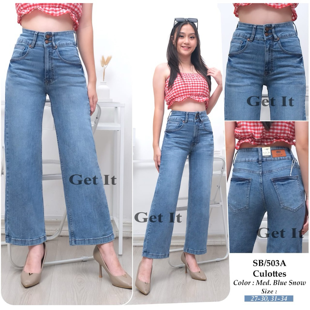 Celana Jeans Kulot Kancing 2 Wanita  Stretch Get It Jeans Premium Quality