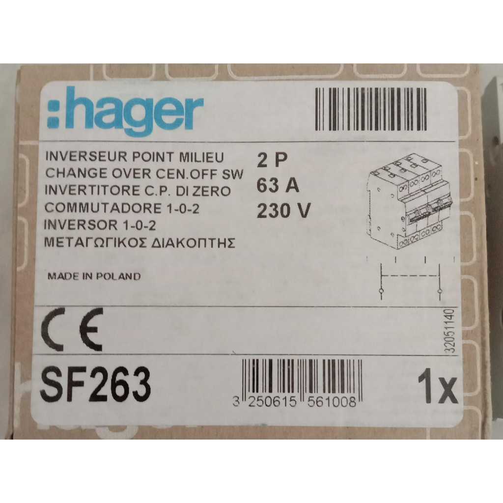 HAGER MCB COS Change Over Switch SF-263 2P 63A